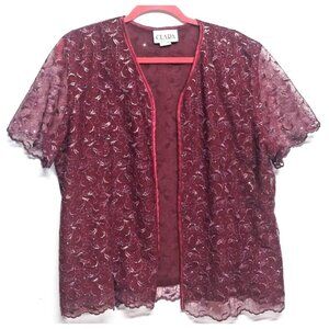 VTG Clara Top Size 2X front open wine gold violet color Sheer lined Embroidered